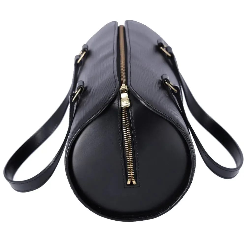 Louis Vuitton Soufflot Epi Handbag M52222 Black Leather LV logo Engraved